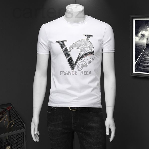 

men's t-shirts designer 22 summer men's mercerized cotton short sleeve t-shirt round neck slim fit diamond printing casual half sl, White;black
