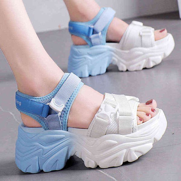 

rimocy fashion mix color platform sandals women 2022 summer non slip thick soled beach shoes woman ankle strap wedges sandalias y220601, Black