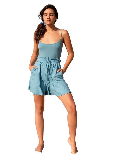 

paper bag waist wide leg shorts c5kr#, White;black