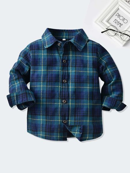 

toddler boys plaid pattern button front shacket she, Blue;gray