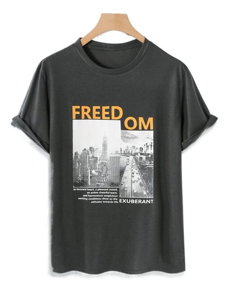 

men skyscrapers & slogan graphic tee 08mg#, White;black