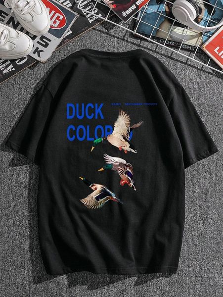 

men letter & eagle print drop shoulder tee 23el#, White;black