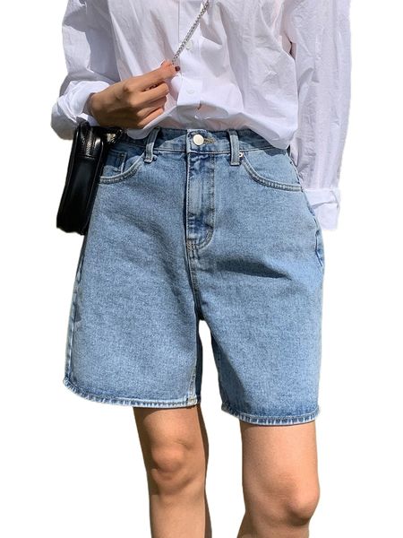 

dazy slant pockets washed denim shorts 64yc#, White;black