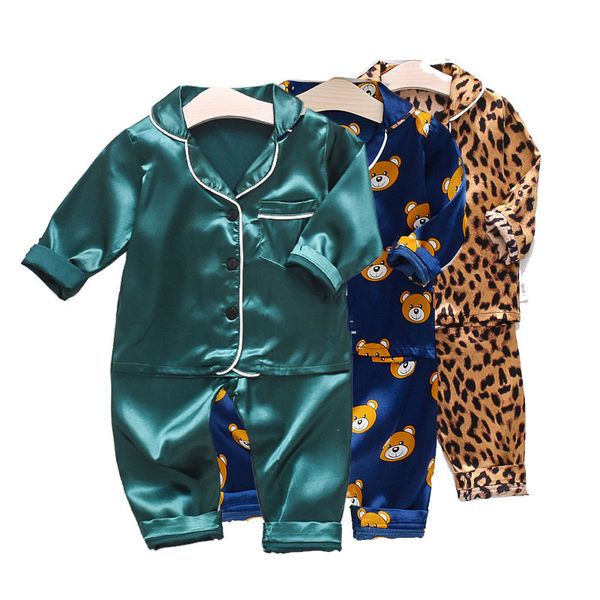 Crianças pijamas conjuntos de terno de bebê roupas para crianças garotas meninas roupas gelo cetim de seda camisetas calças PAJAMA HOME 220714