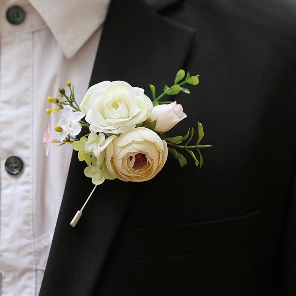 Ghirlande di fiori decorativi 5 pezzi / lotto Matrimonio Sposo Groomsman Boutonniere Piccoli fiori artificiali Forniture Prom Accessori di stoffa floreale