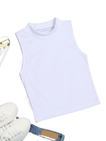 

solid mock neck tank 41r8#, White