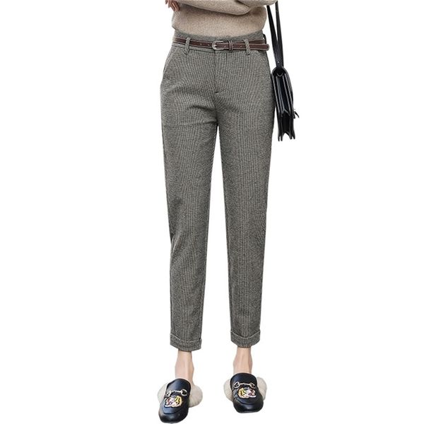 

fashion women woolen harem pants 2020 autumn winter femaletrousers high waist femme casual ol suit pant sashes lj201029, Black;white