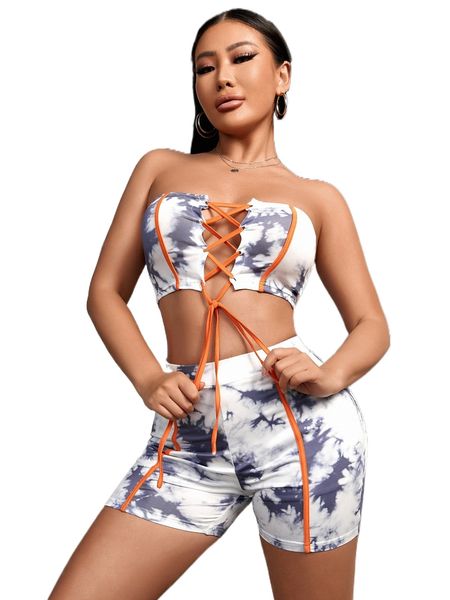 

sxy tie dye lace up tube & biker shorts t6zy#, White