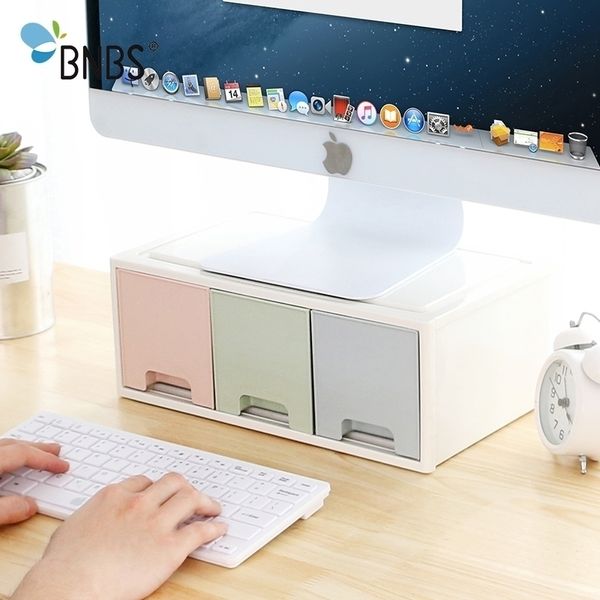 Monitores BNBS LCD Stand com gaveta do escritório Desktop Sundries Box Storage Display Suporte Multi Uso 3 Organizador Y200628