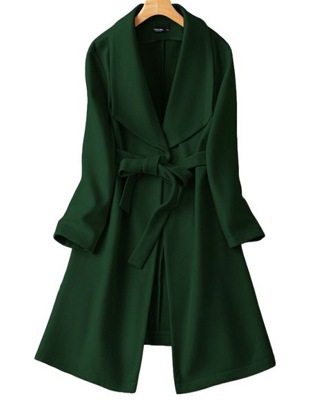 

plus waterfall collar belted overcoat b2gv#, Black