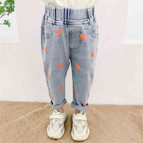 

jeans for girl heart pattern children's jeans for girls casual style kid jeans spring autumn clothes for girls 210412, Blue