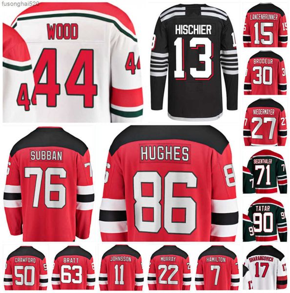 

2022 jack hughes hockey jersey nico hischier p.k. subban miles wood dougie hamilton ryan graves dawson mercer damon se, Black;red