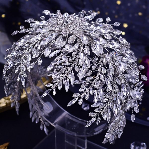 2022 Blatt Blume Diamant Tiara Lange Barock Kristall Braut Kopfbedeckung Krone Strass mit Hochzeitsschmuck Haarschmuck Diamond261N