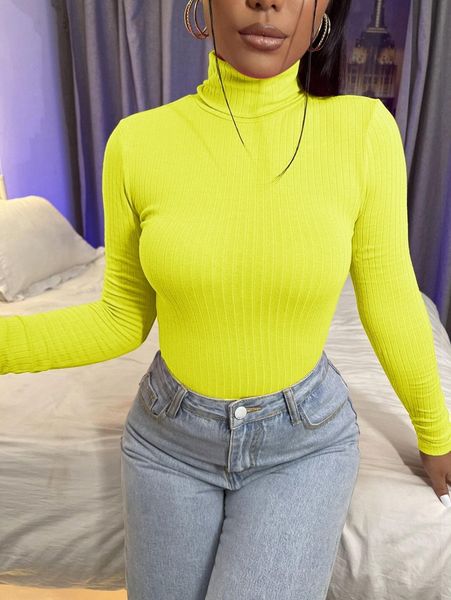 

sxy high neck rib-knit tee r4bh#, White