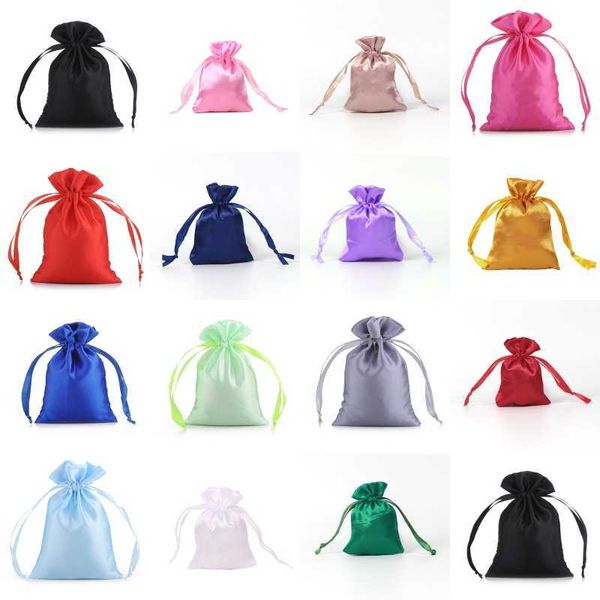 Ambalaj Çantaları Drawstring Hediye Çantası 8x11cm saten mini torbalar Yüzük kolye küçük mücevher çantaları renkli düğün parti lehine