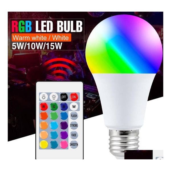 Светодиодные лампочки BBS E27 Smart Control RGB Light Dimmable 5W 10W 15W RGBW Лампа Colorfferffice BB теплый белый декор Доставка Доставка капля Light Dhfkm