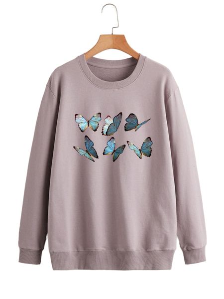 

butterfly print drop shoulder pullover i1qy#, Black