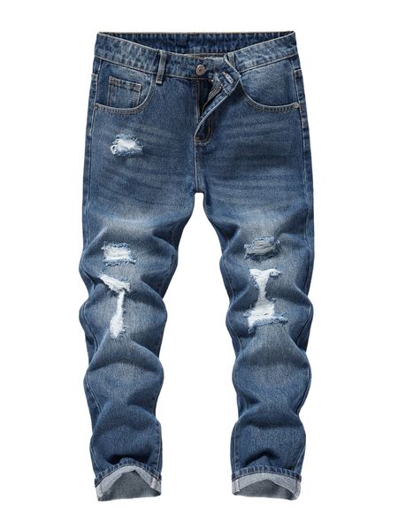 

men ripped washed jeans e46y#, Blue