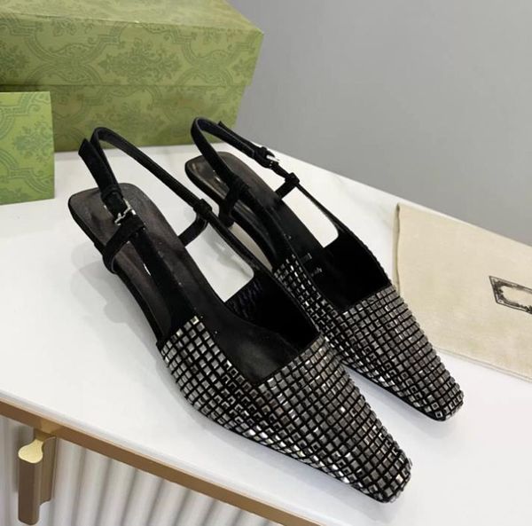

latest fashion luxury brand women slingback sandals slingback shoes fine root stiletto heel high heels gift for lover banquet party wedding, Black