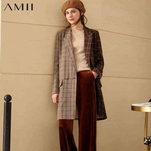 

suit amii minimalism autumn winter vintage blazer women fashion lapels plaid do, White;black