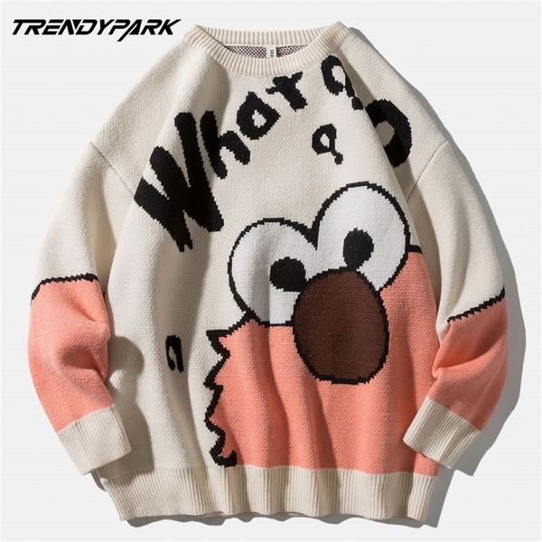 

funny cartoon pullover men knitwear sweater autumn harajuku casual sweater hip hop streetwear cotton men clothing 201224, White;black