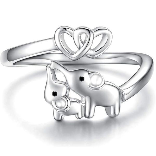 

s925 double heart silver band rings opening elephant mother small to mother's day gift