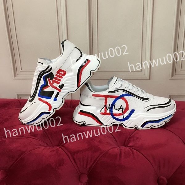 

2022 men ladies casual shoes calfskin platform sneakers white technical shoes knitted vintage patchwork sneaker, Black