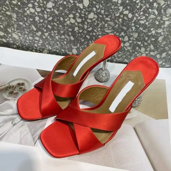 

heeled aquazzura high slippers for womens satin sandals designer rhinestone studded heel shoe leather sole sandal 10cm abnormal heels 4ccw, Black