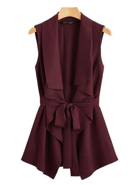 

rib-knit belted waterfall coat y5ys#, Black