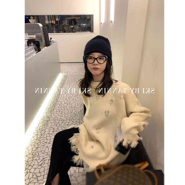 

women's knits & tees solid color woolen fringe sweater women's autumn winter versatile loose thin casual hollow fashion trend bkzp, White