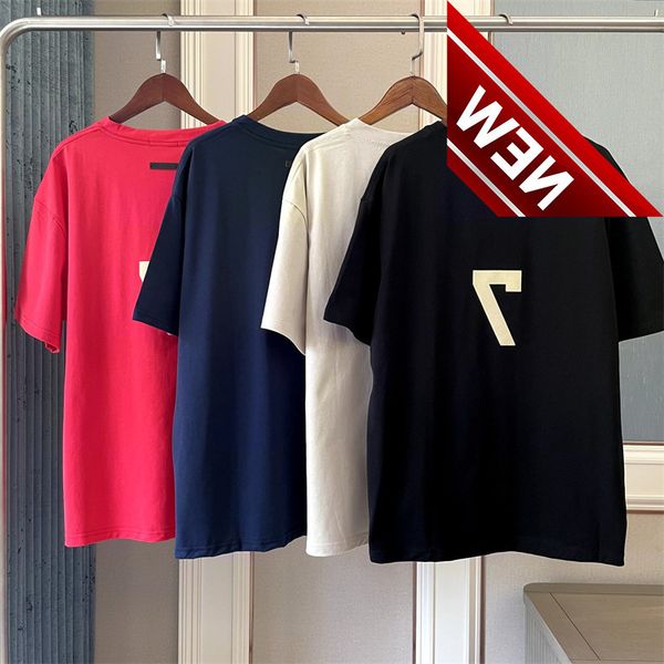 

50% off discount new fashion ess men's and women's 2022 summer flocking digital round neck fog short sleeve t-shirt, White;black