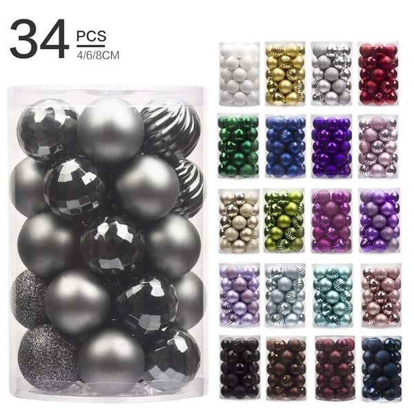 34pcs/lote 4cm Bolas de Natal Ornamentos natais Decoração de árvore de Natal Bolas de Bauble Party Xmas Hanging Navidad Decorations Gift 201006