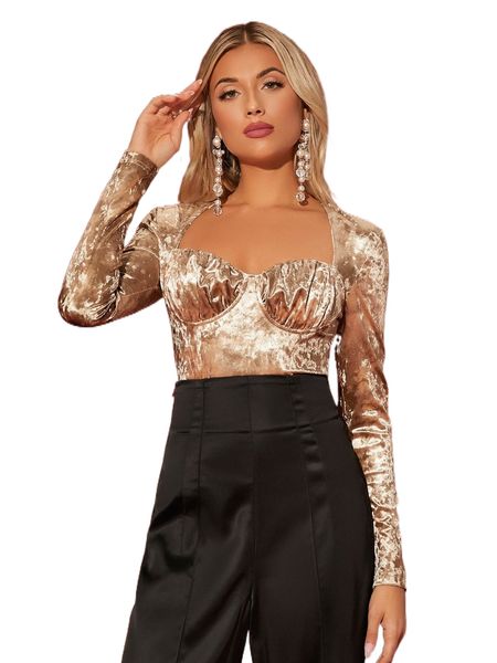 

solid ruched bust slim velvet tee j6ne#, White