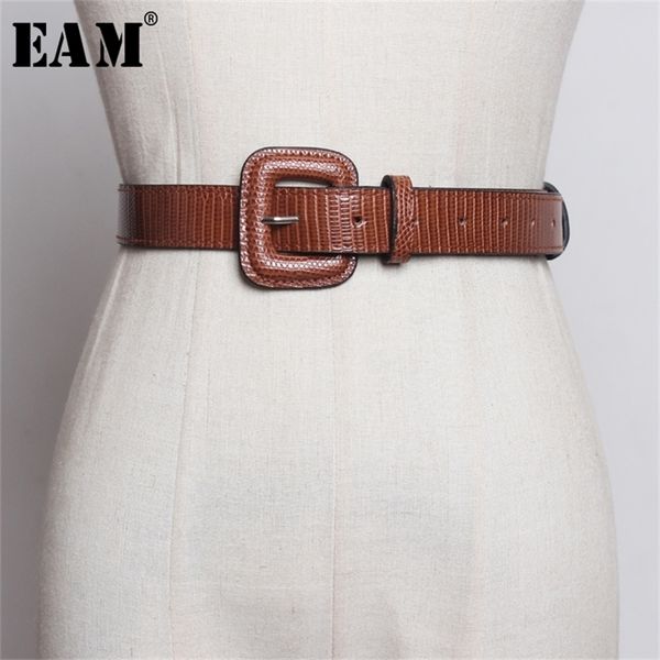 

[eam] pu leather big square buckle split joint long belt personality women fashion all-match spring autumn 1a779 220321, Black;brown