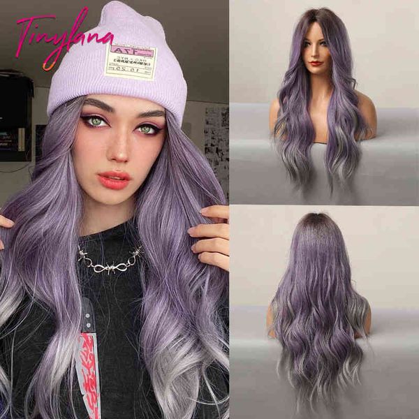 Lanolin Natural Female Hair Artificial Cachos Marne Purple e Grey parcialmente degradados