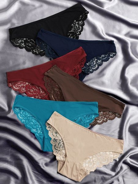 

6pack contrast lace panty i4vx#, Black;red