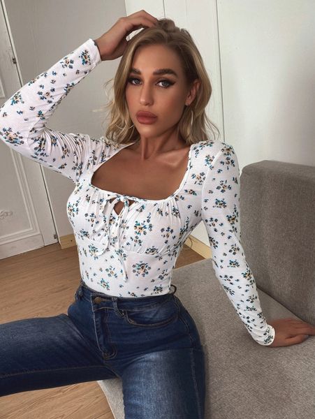 

tie neck ruched bust floral k8cn#, White