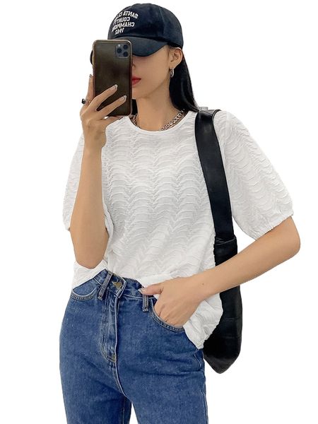 

dazy textured round neck tee 57yl#, White