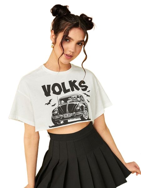 

x jonathan matos letter & car print drop shoulder crop tee f4ct#, White