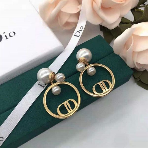 

80% off outlets big circle pearl earrings 2022 brass 925 silver needles, Golden