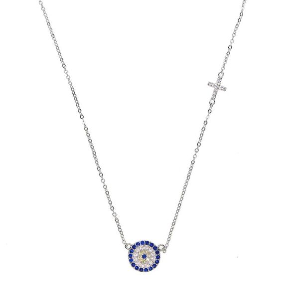 

turkish disco charm cz cross dainty chain girl women evil jewelry 925 sterling silver lucky eye necklace2572, Golden;silver