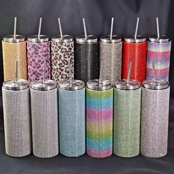 

20oz 600ml jewelry tumbler straw mug rhinestone bottle sippy cup travel glass 18/8 stainless steel vacuum insulated gt0915