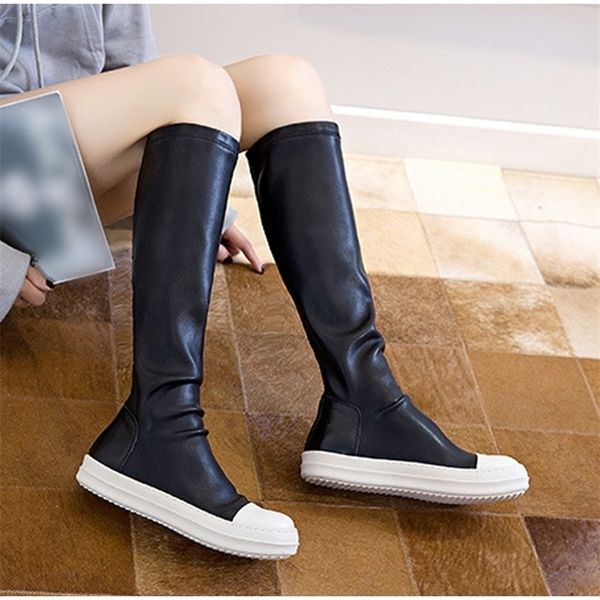 

women knee high boots round toe chunky platform womens stretch boots winter warm furry allmatch casual fashion midcalf boots 220815, Black