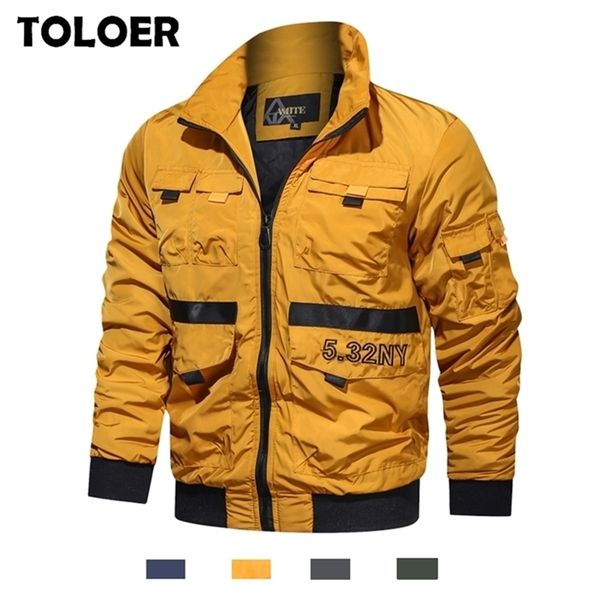 

military jacket men spring autumn cotton pilot jacket coat army men's bomber jackets multi pockets cargo flight jacket male 201218, Black;brown