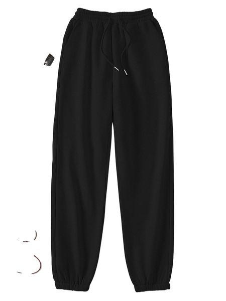

solid drawstring waist sweatpants 12np#, Black;white
