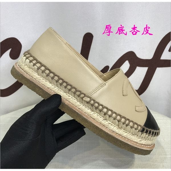 

dress shoes z leather shallow mouth flat bottom one foot pedal cover lazy little fragrance thick hemp rope grass woven fisherman's shoe, Black
