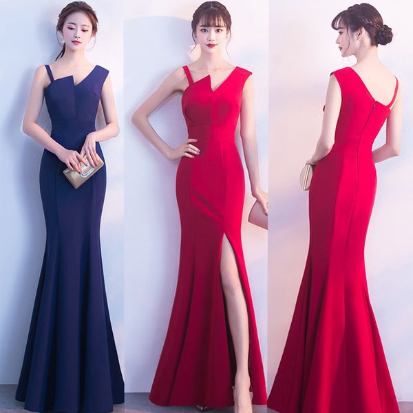 

long bridesmaid dresses simple chiffon leg slit sleeveless scalloped floorlength mermaid dress for wedding guest y200109, White;black