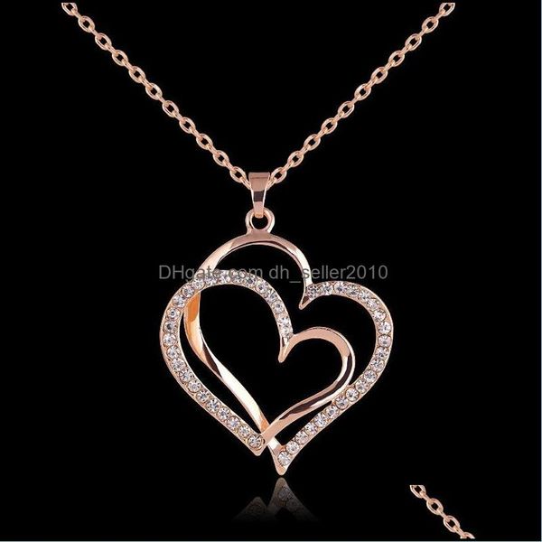 

pendant necklaces pretty crystal beautifly necklace rose gold color love wedding jewelry double heart drop delivery 2021 dhseller2010 dhjh1, Silver