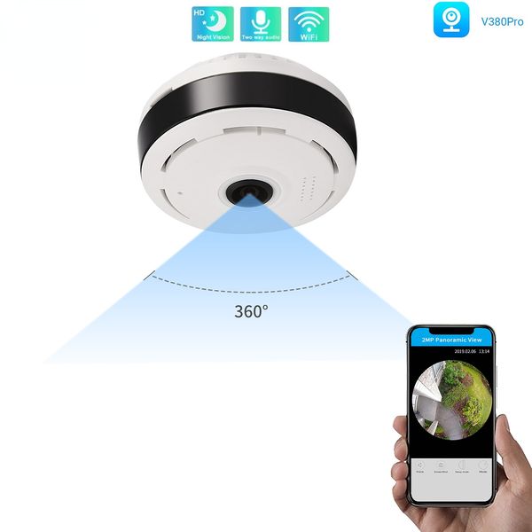 Câmera WIFI 360° Panorâmica V380 Pro Bidirecional ÁUDIO Proteção de Segurança Doméstica Inteligente MINI Câmeras de Vigilância Sem Fio
