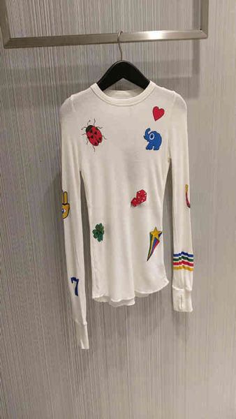 

women's t-shirt minority autumn winter round neck long sleeve bottoming pullover t-shirt middle cute cartoon t-shirt female, White